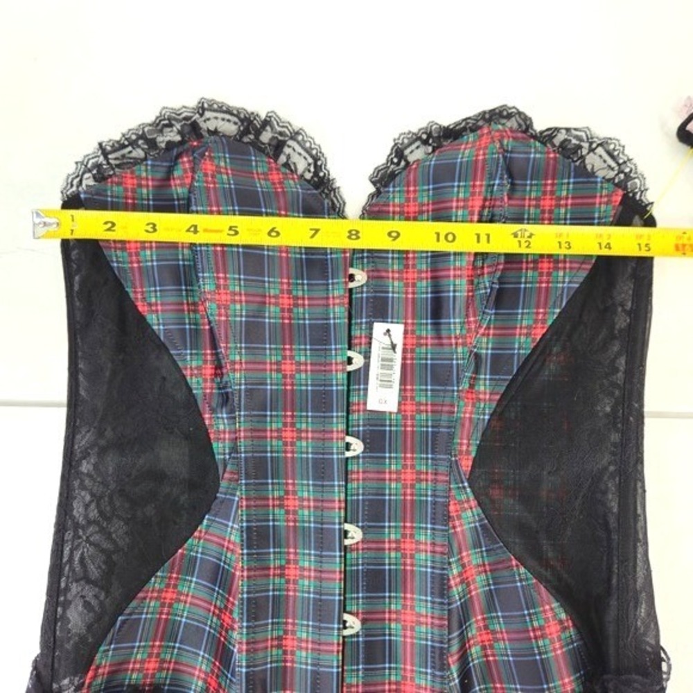 Victoria's Secret Adore Me Plaid Corset Lingerie Set Bustier Black Lace Boned Lg - Picture 10 of 16